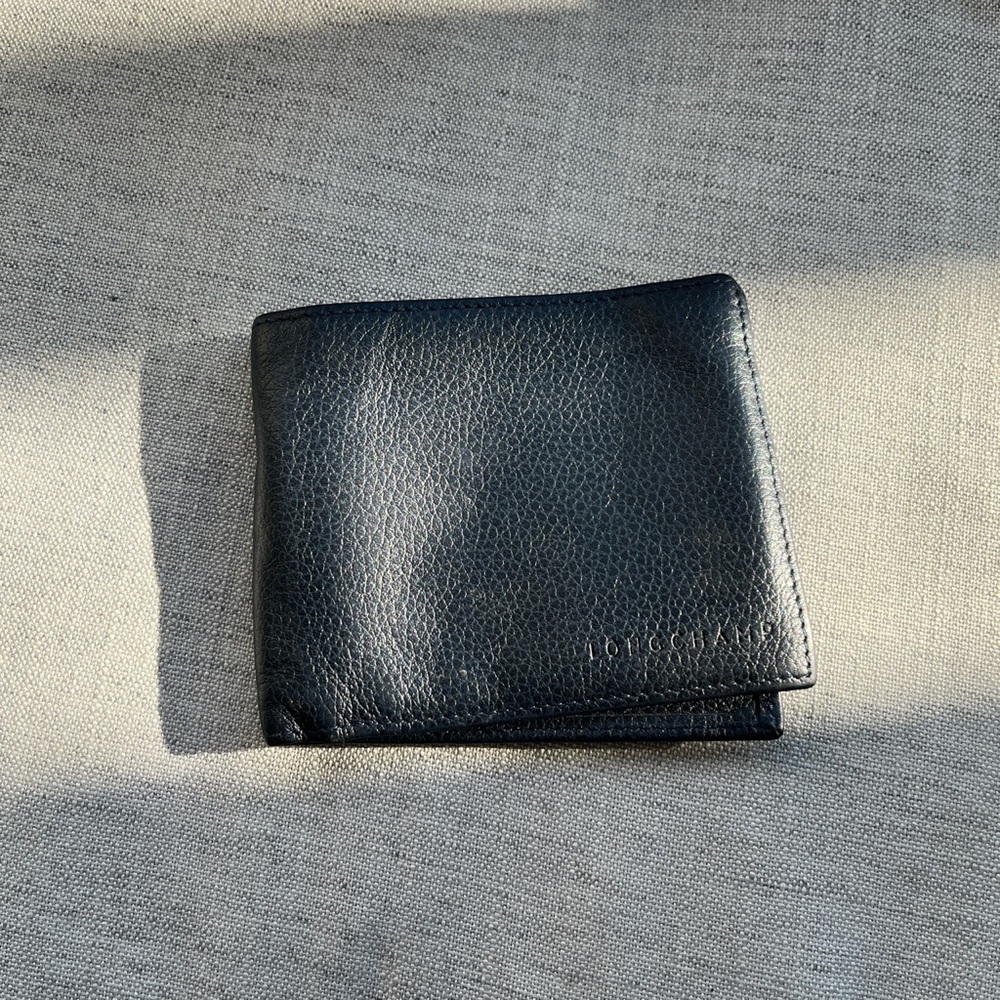 Longchamp men’s blue leather wallet, lightly used